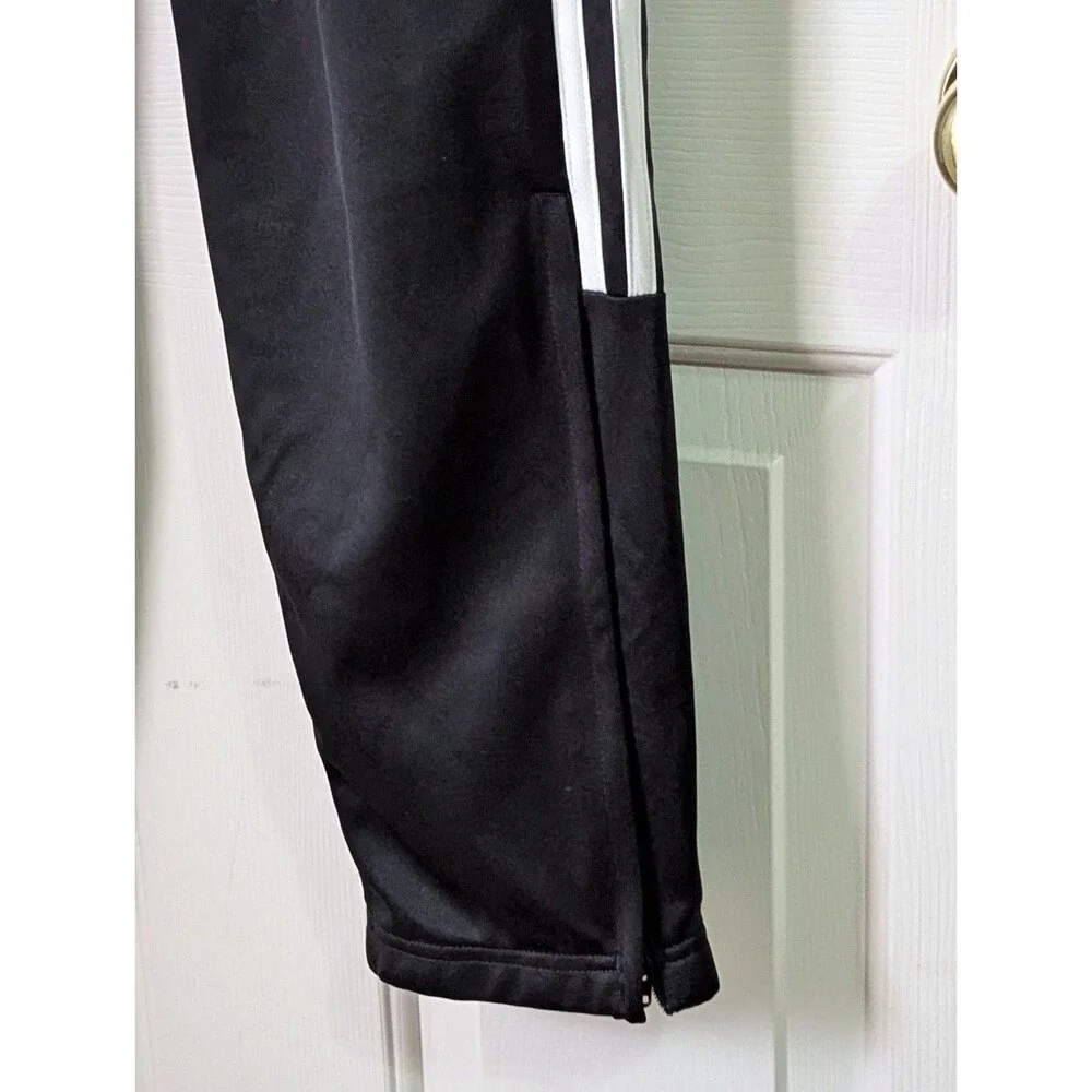 adidas Track Pants Mens XL Black Three Stripe Logo Joggers Drawstring Zip Legs